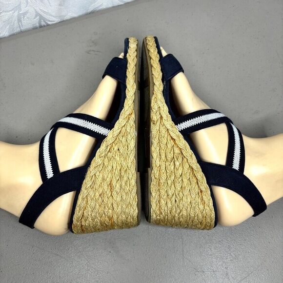 Chaps Dacey Blue Fabric Elastic Open Toe Espadrille Wedge Womens‎ Size 6.5 M - Picture 5 of 11